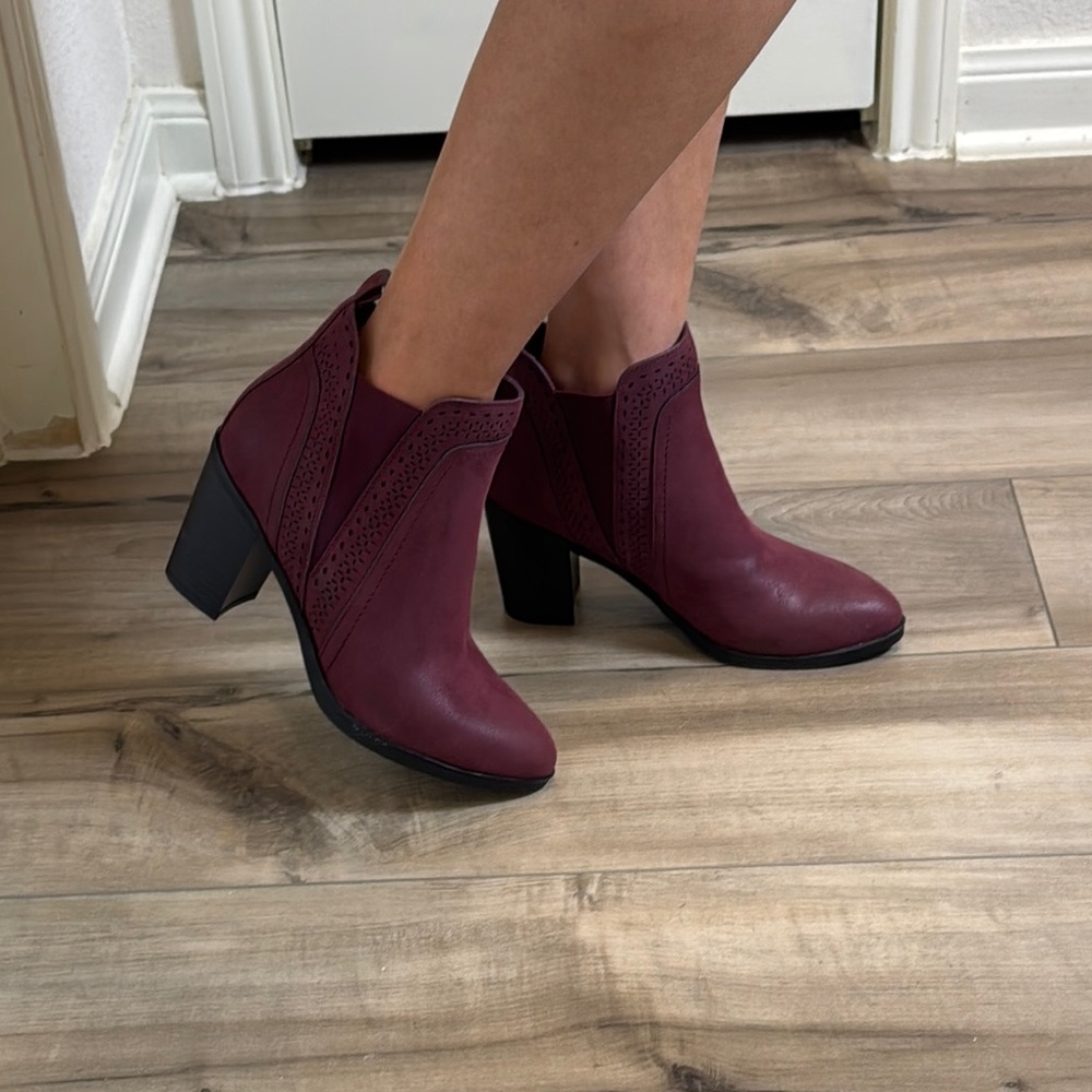 MIA Burgundy Ankle Booties with Chunky Heel